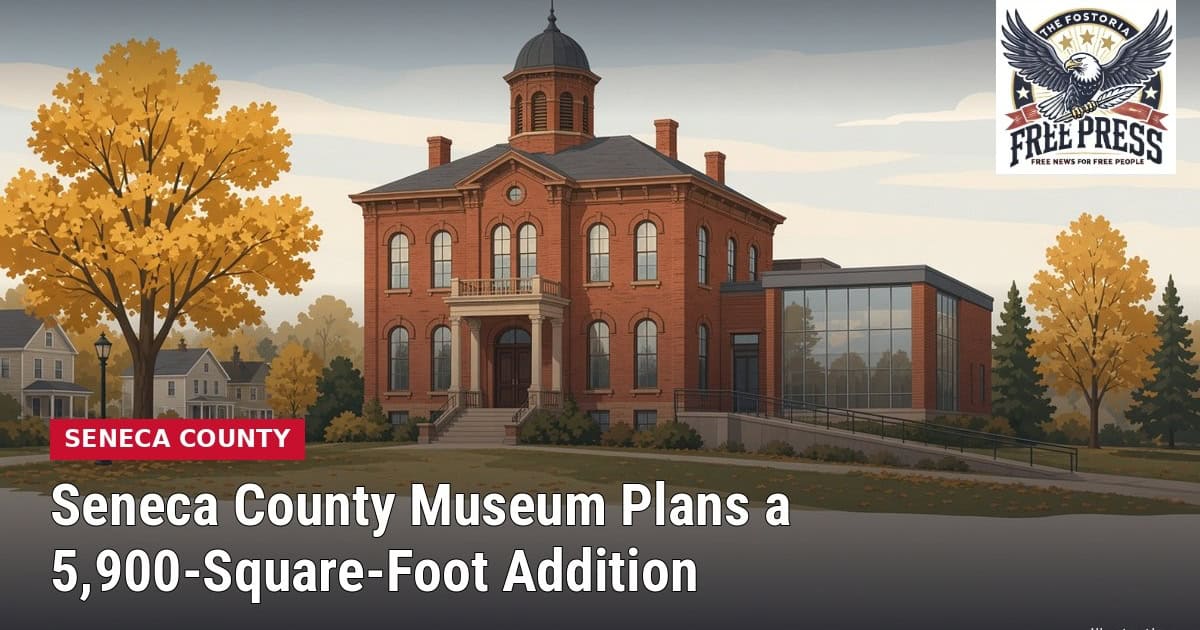 Fostoria News Seneca County Museum expansion rendering with autumn trees.